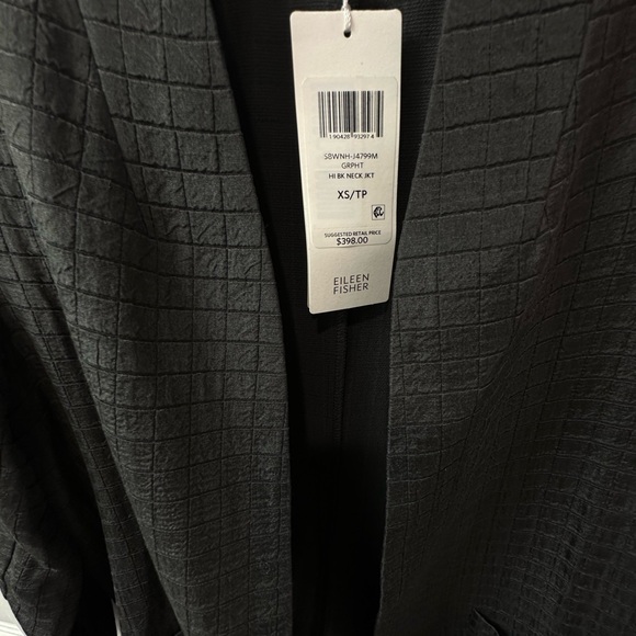 Eileen Fisher Silk / Organic Cotton Pucker Grid Jacket NWT Graphite Grey XS - Picture 6 of 7